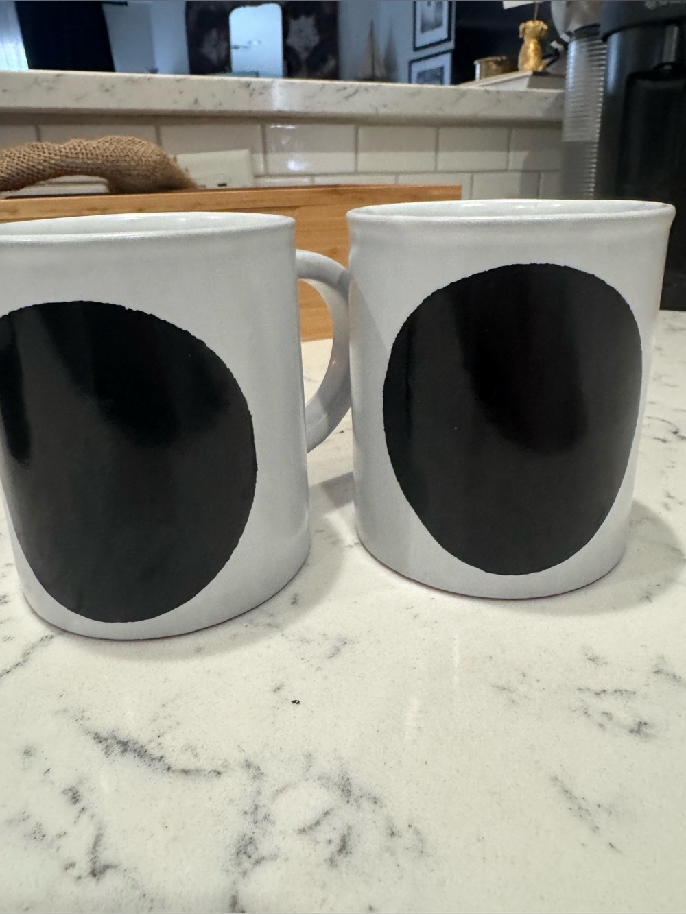 Minimalist White Ceramic Mug with Black Dot Accent - set of 2